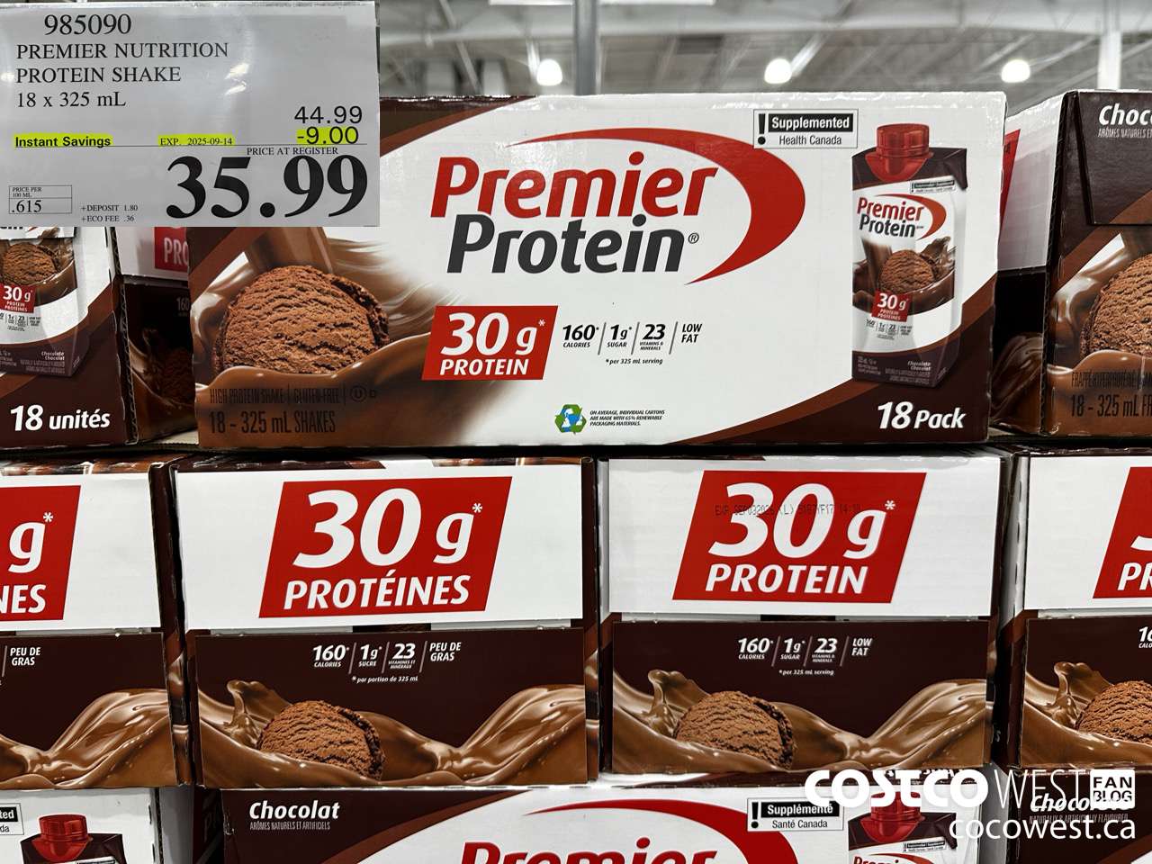 985090 PREMIER NUTRITION PROTEIN SHAKE 18 x 325 mL ($9.00 INSTANT SAVINGS EXPIRES ON 2025-09-14) $35.99