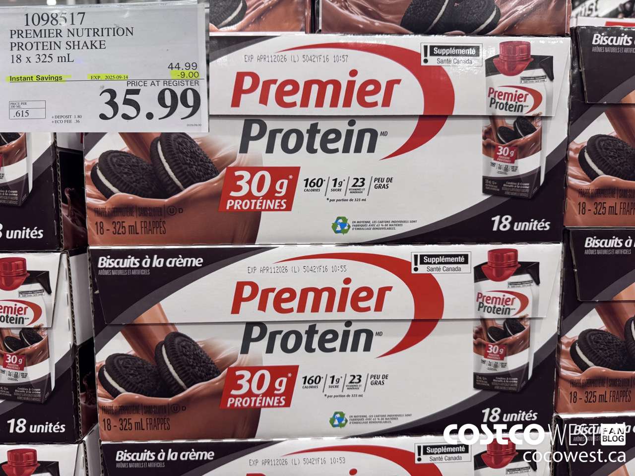 1098517 PREMIER NUTRITION PROTEIN SHAKE 18 x 325 mL ($9.00 INSTANT SAVINGS EXPIRES ON 2025-09-14) $35.99