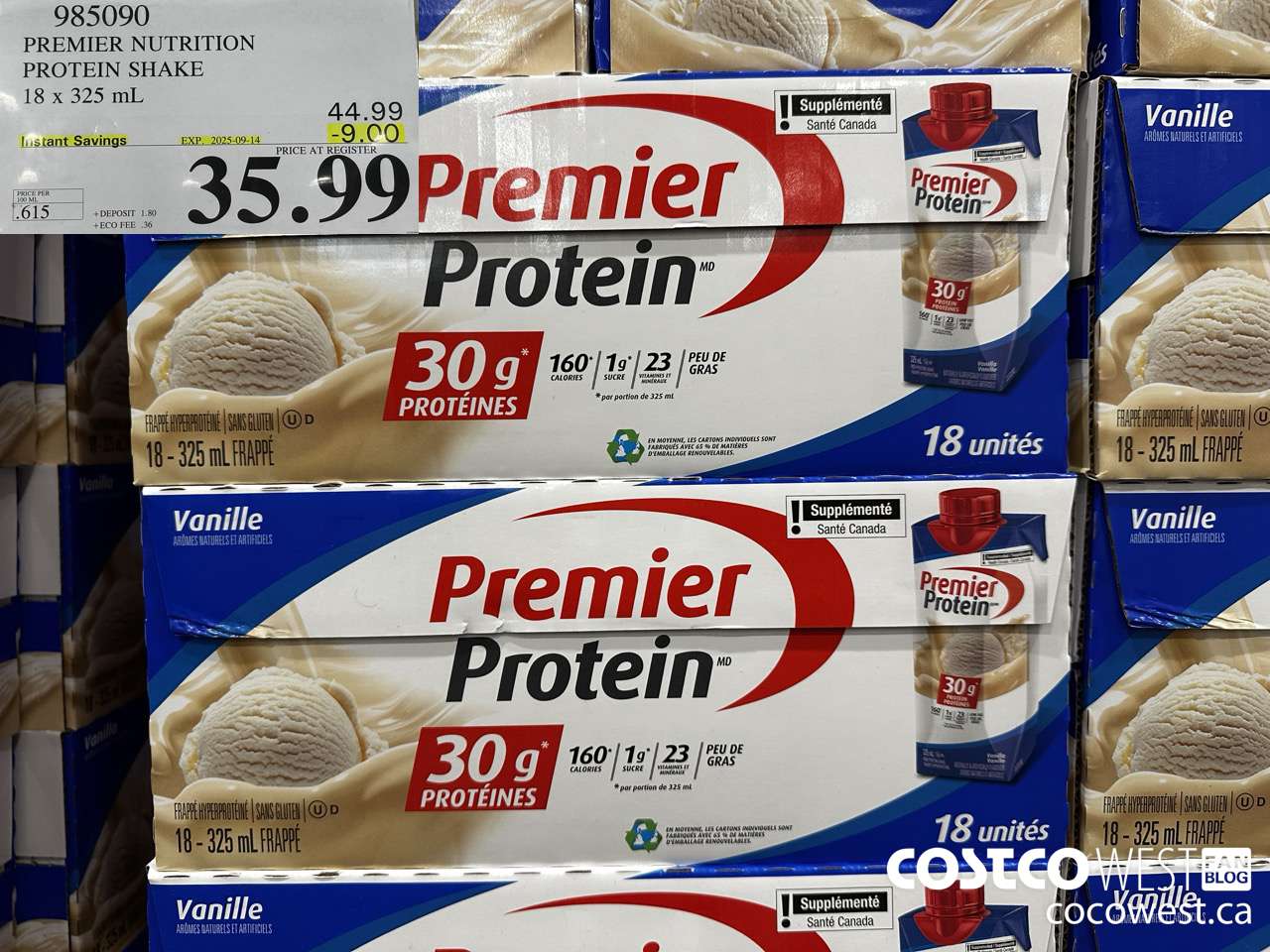 985090 PREMIER NUTRITION PROTEIN SHAKE 18 x 325 mL ($9.00 INSTANT SAVINGS EXPIRES ON 2025-09-14) $35.99
