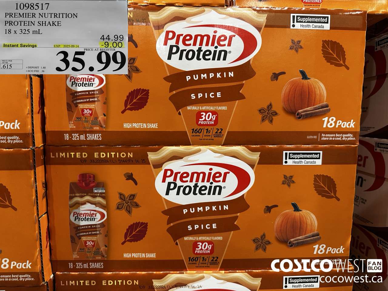 1098517 PREMIER NUTRITION PROTEIN SHAKE 18 x 325 mL ($9.00 INSTANT SAVINGS EXPIRES ON 2025-09-14) $35.99