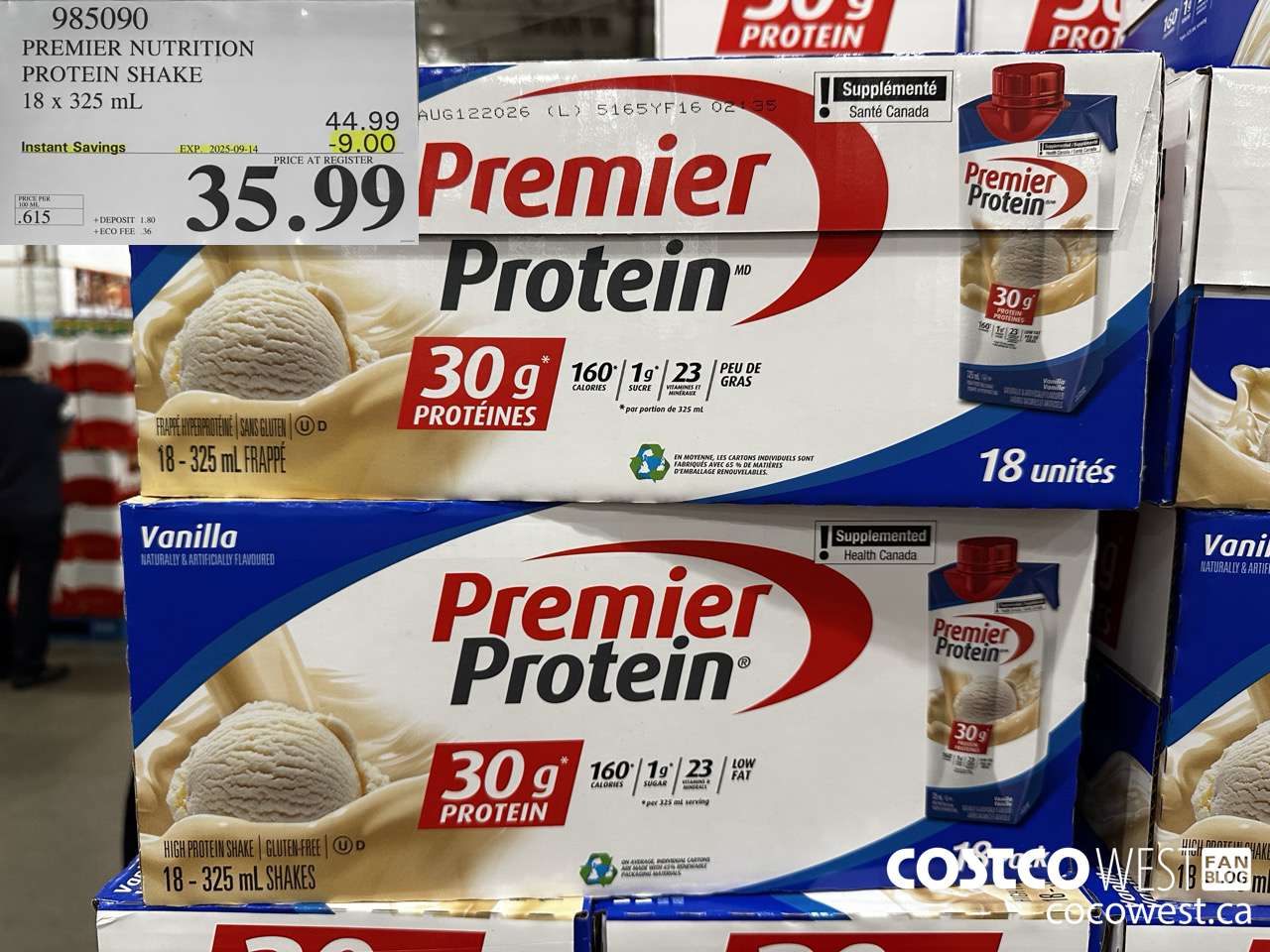 985090 PREMIER NUTRITION PROTEIN SHAKE 18 x 325 mL ($9.00 INSTANT SAVINGS EXPIRES ON 2025-09-14) $35.99