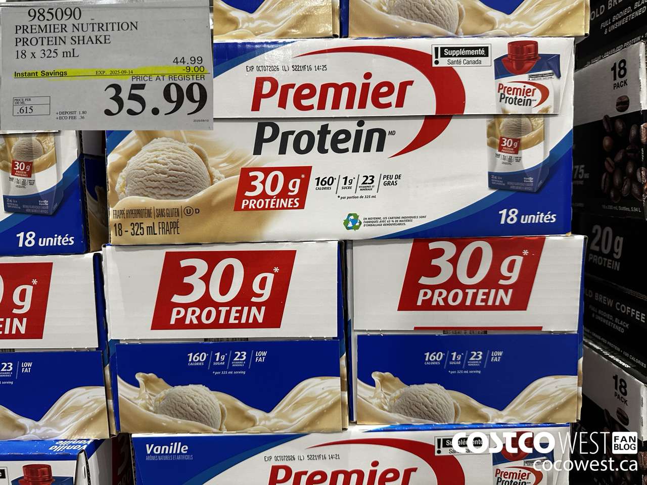 985090 PREMIER NUTRITION PROTEIN SHAKE 18 x 325 mL ($9.00 INSTANT SAVINGS EXPIRES ON 2025-09-14) $35.99