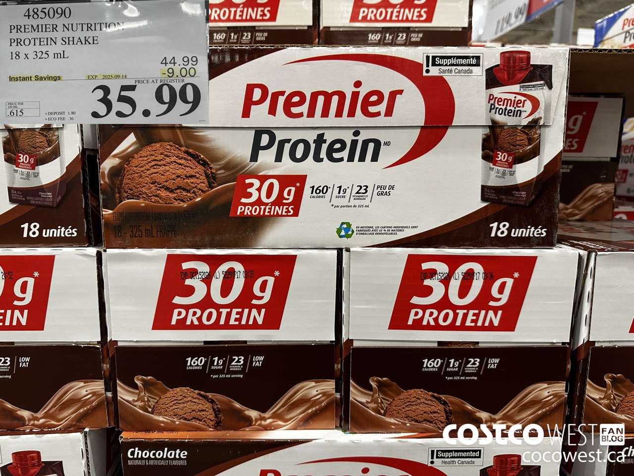 485090 PREMIER NUTRITION PROTEIN SHAKE 18 x 325 mL ($9.00 INSTANT SAVINGS EXPIRES ON 2025-09-14) $35.99