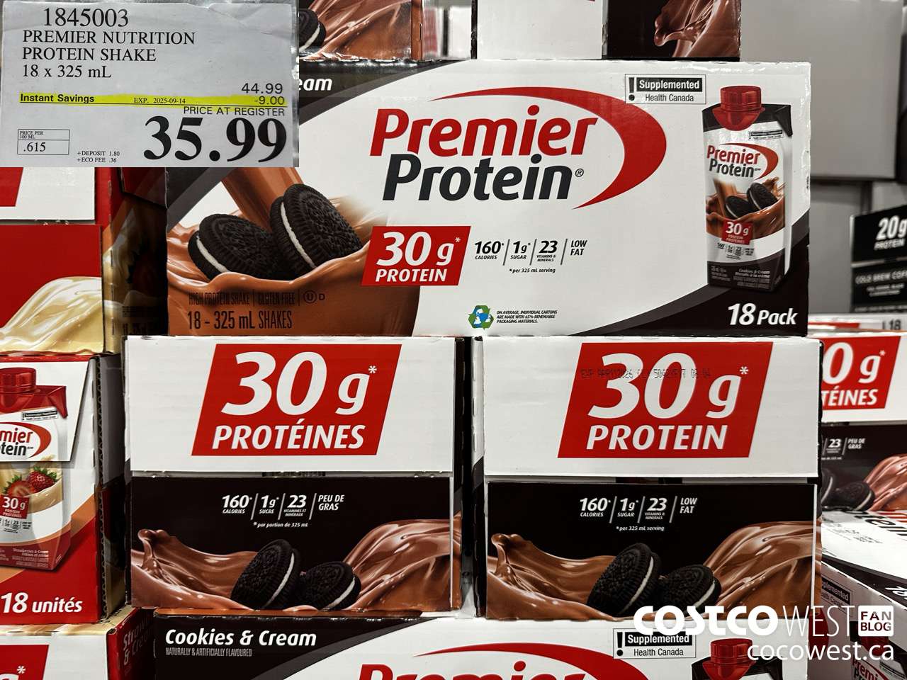 1845003 PREMIUM NUTRITION PROTEIN SHAKE 18 X 325ML ($9.00 INSTANT SAVINGS EXPIRES ON 2025-09-14) $35.99