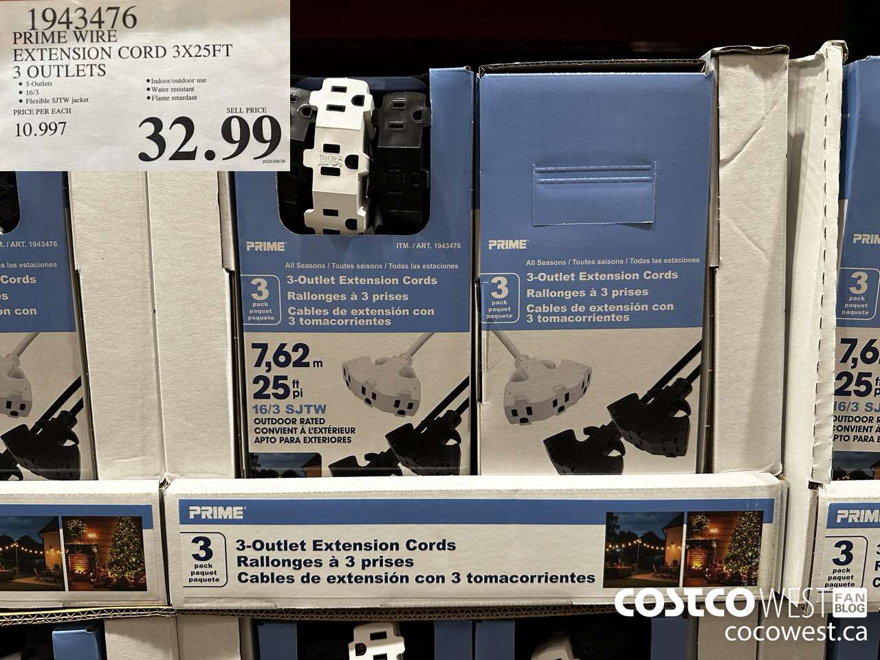 1943476 PRIME WIRE EXTENSION CORD 3X25FT 3 OUTLETS $32.99