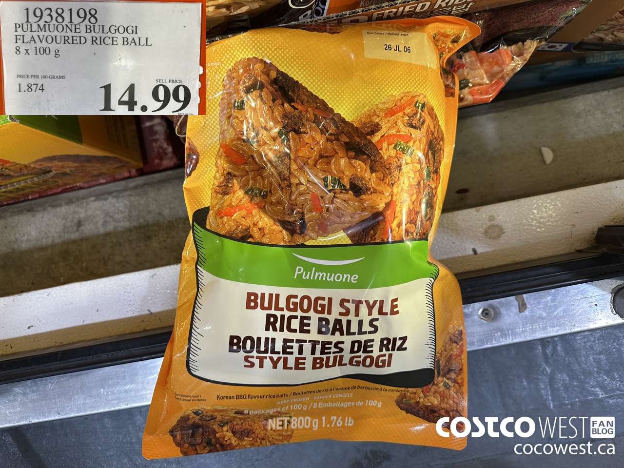 1938198 PULMUONE BULGOGI FLAVOURED RICE BALL 8 X 100G $14.99