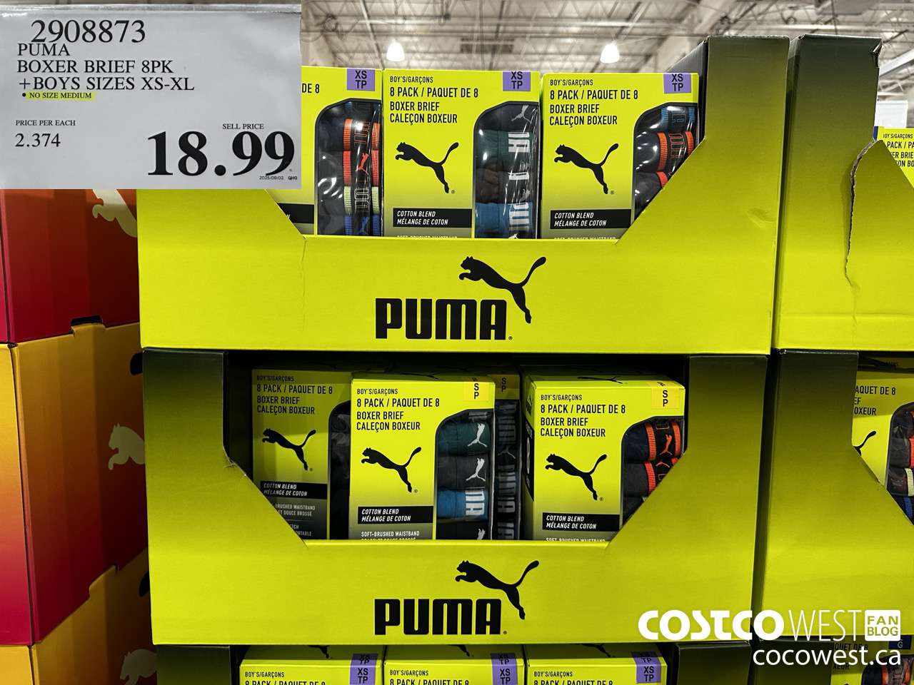 2908873 PUMA BOXER BRIEF 8PK BOYS SIZES XS-XL, NO MEDIUM $18.99