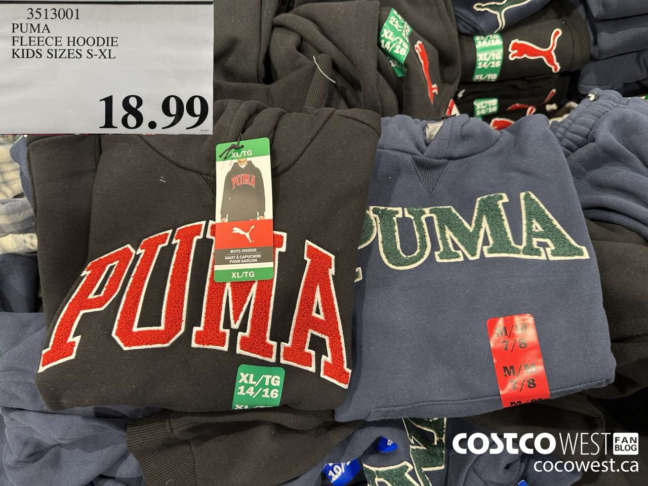 3513001 PUMA FLEECE HOODIE KIDS SIZES S-XL $18.99