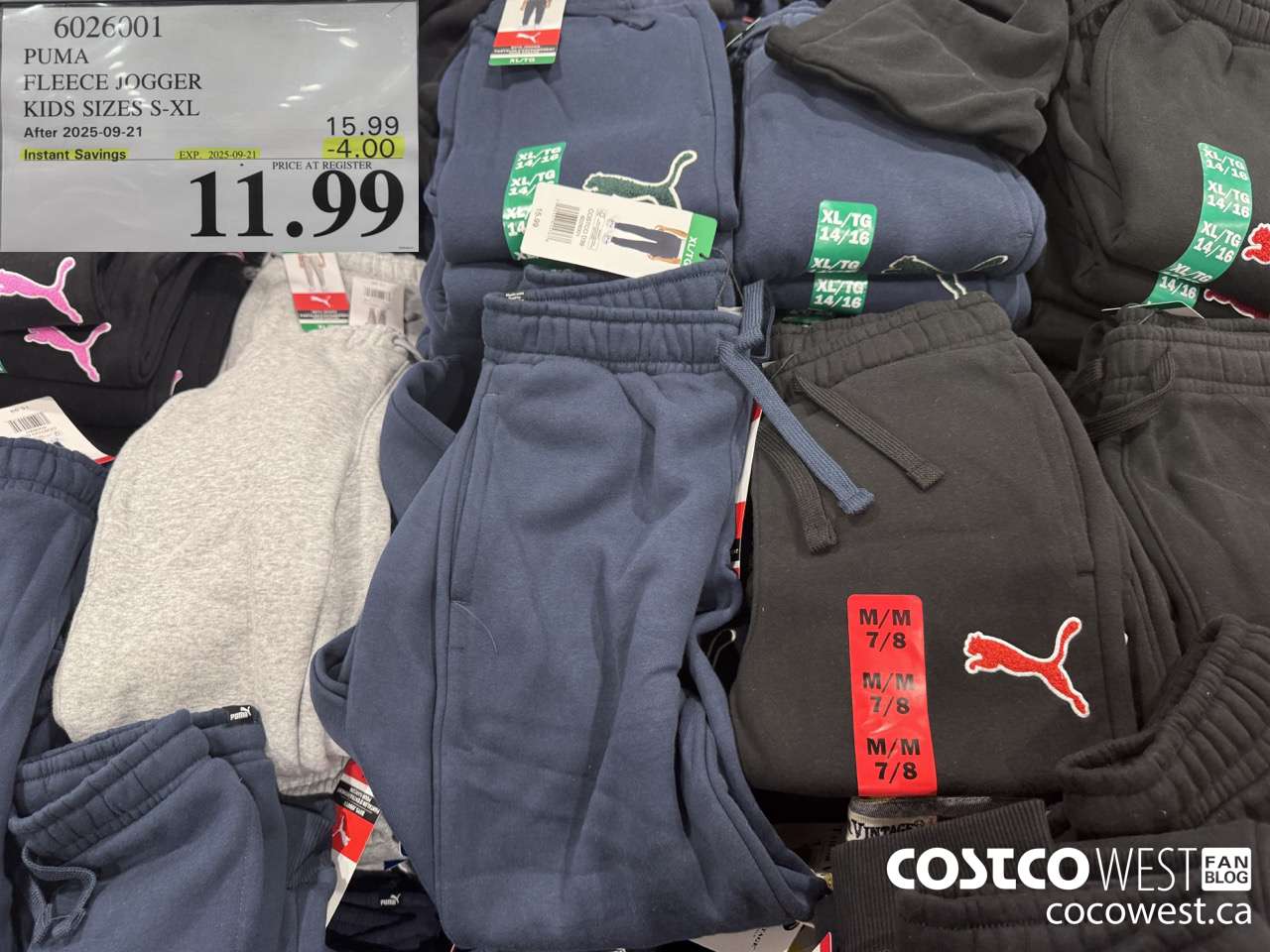 6026001 PUMA FLEECE JOGGER BOYS SIZES S-XL  ($4.00 INSTANT SAVINGS EXPIRES ON 2025-09-21) $11.99