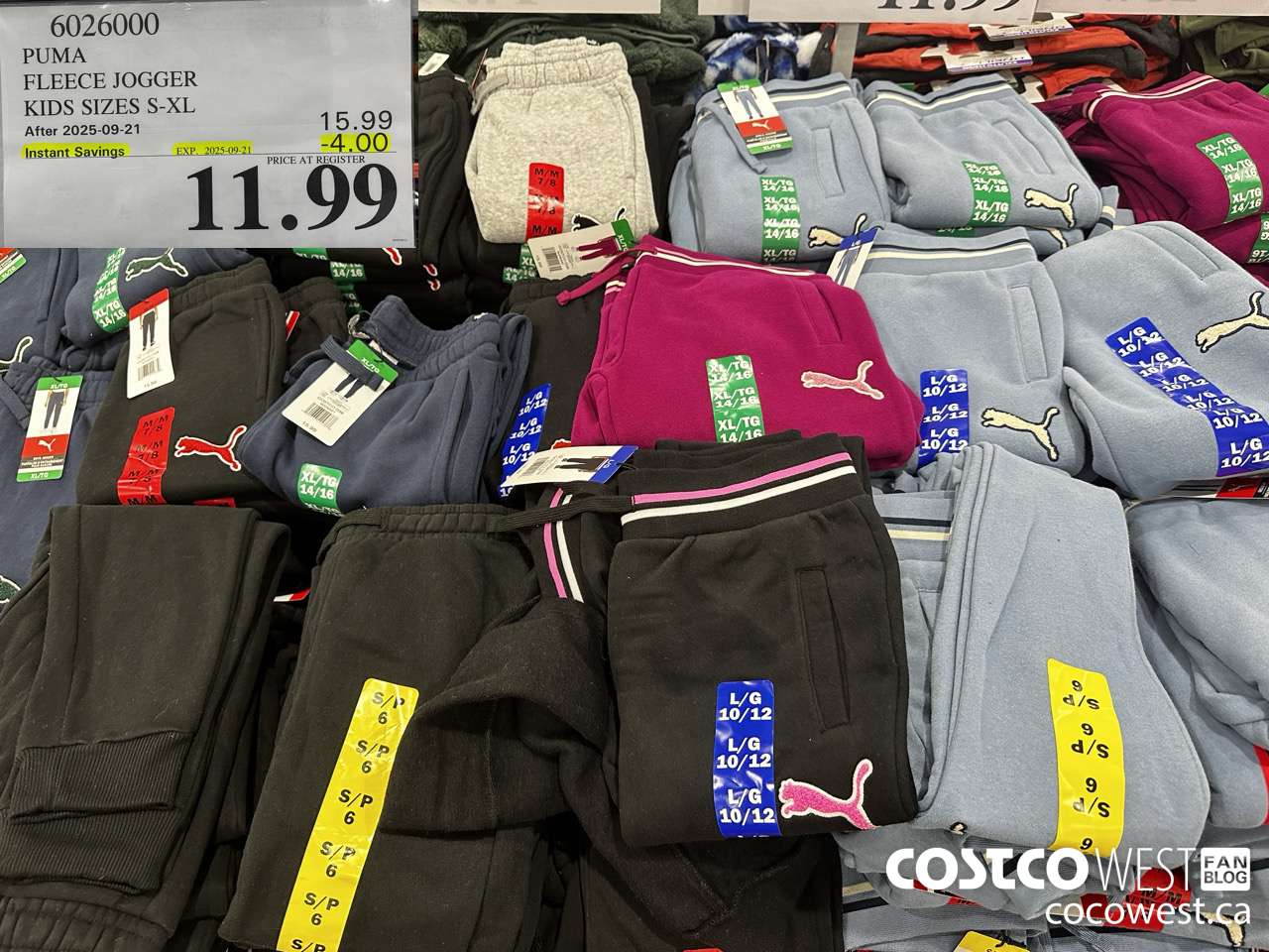 6026000 PUMA FLEECE JOGGER KIDS SIZES S-XL ($4.00 INSTANT SAVINGS EXPIRES ON 2025-09-21) $11.99