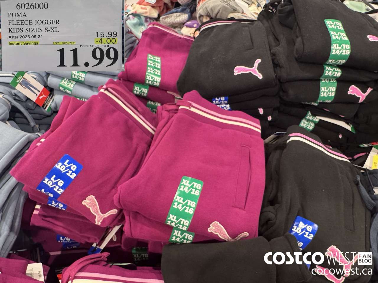 6026000 PUMA FLEECE JOGGER KIDS SIZES S-XL ($4.00 INSTANT SAVINGS EXPIRES ON 2025-09-21) $11.99