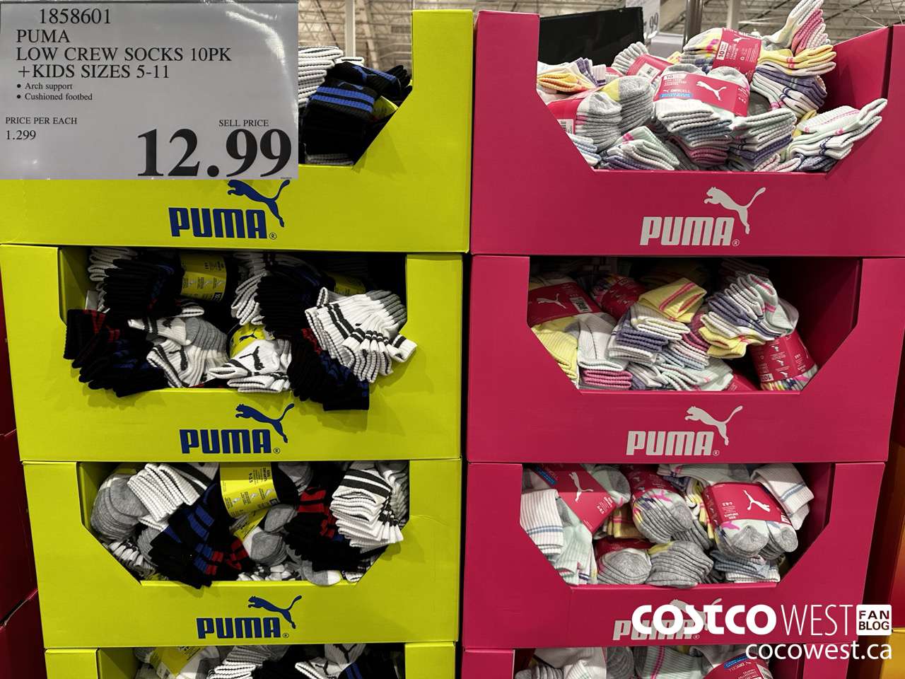 1858601 PUMA LOW CREW SOCKS 10PK KIDS SIZES 5-11 $12.99