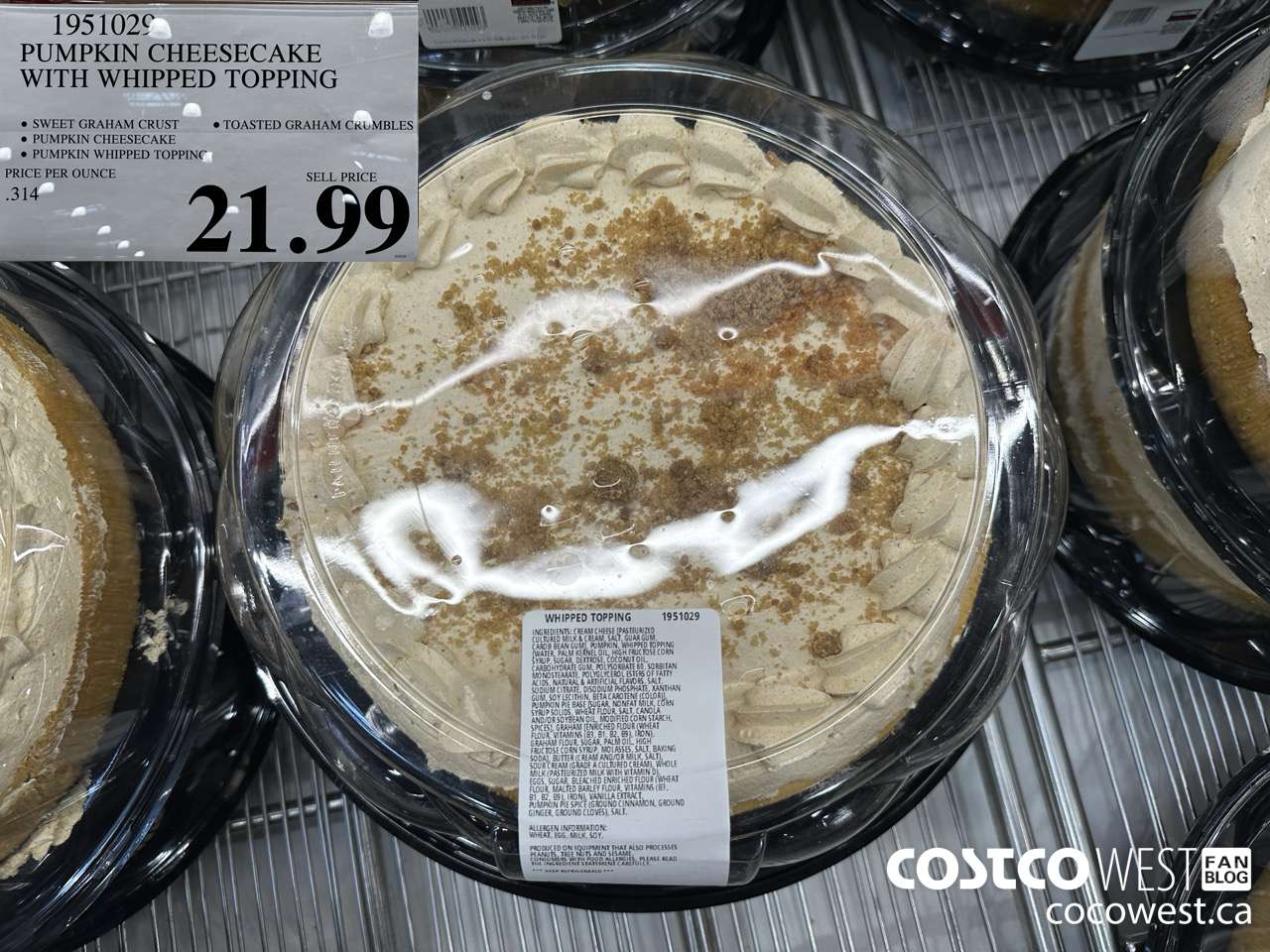 1951029 PUMPKIN CHEESECAKE WITH WHIPPED TOPPING $21.99