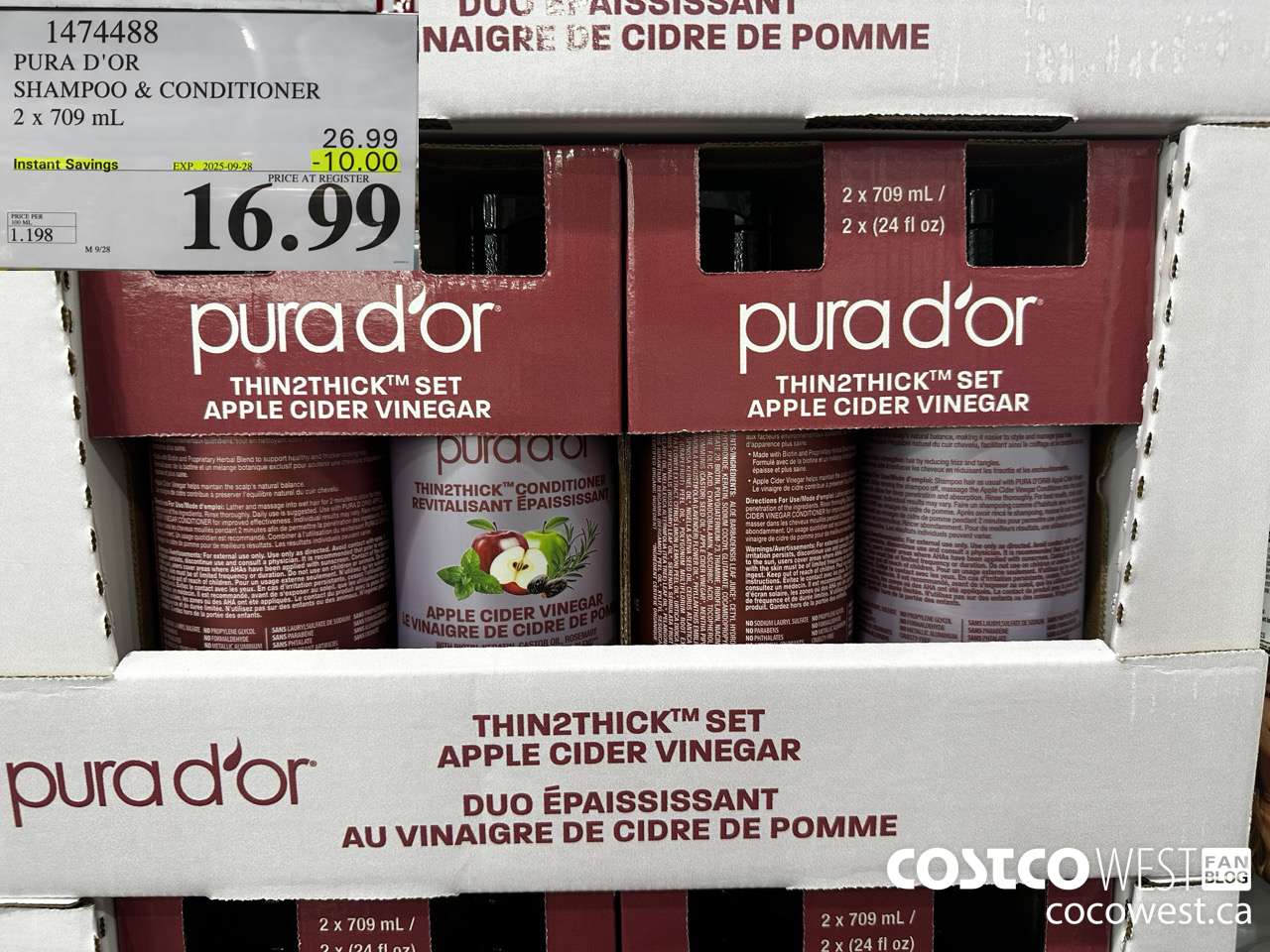 1474488 PURA D'OR SHAMPOO+CONDITIONER 2 X 709 ML ($10.00 INSTANT SAVINGS EXPIRES ON 2025-09-28) $16.99