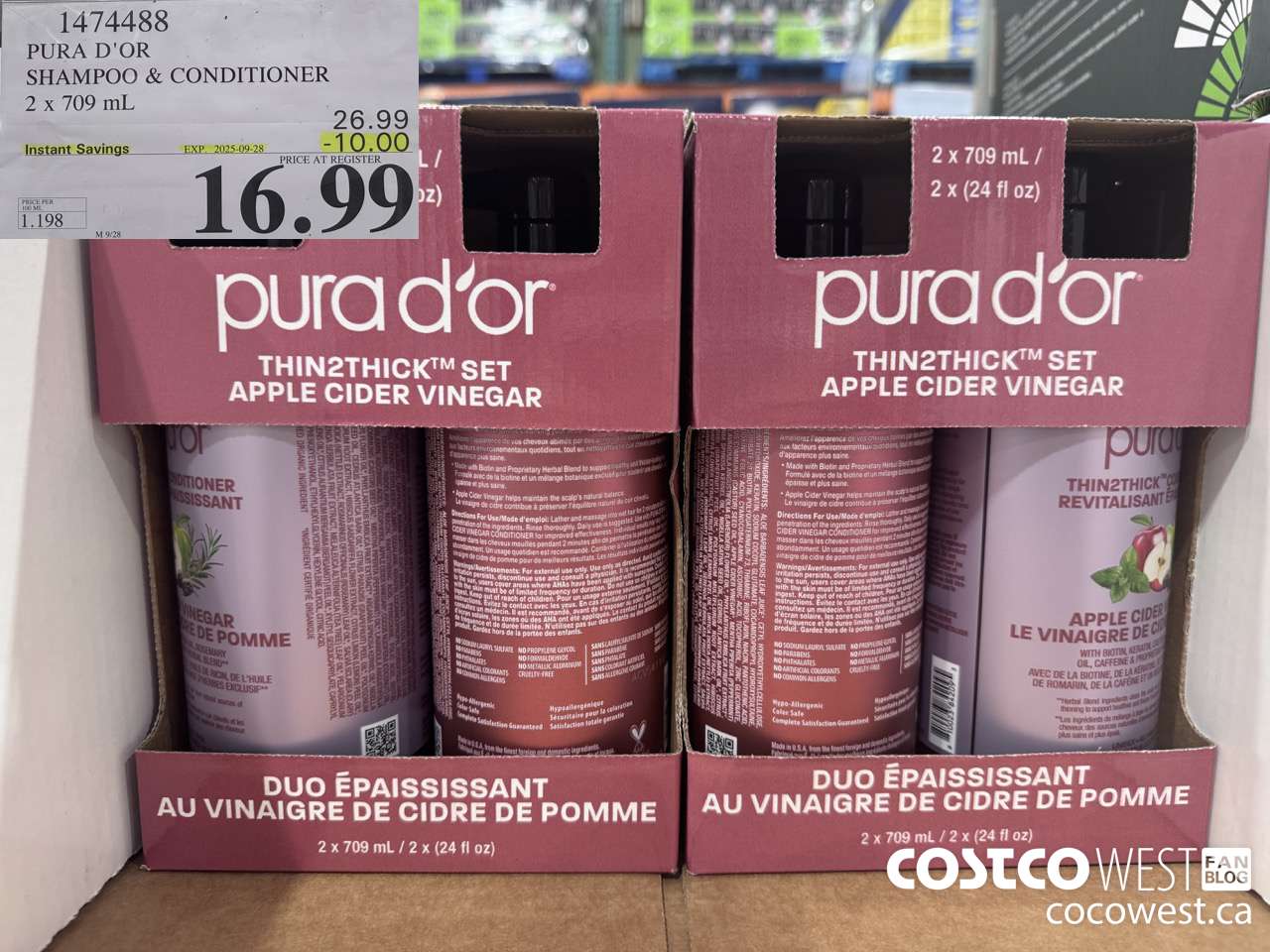 1474488 PURA D'OR SHAMPOO+CONDITIONER 2 X 709 ML ($10.00 INSTANT SAVINGS EXPIRES ON 2025-09-28) $16.99