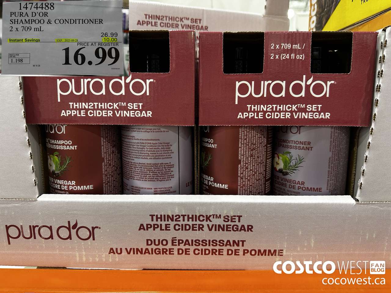 1474488 PURA D'OR SHAMPOO+CONDITIONER 2 X 709 ML ($10.00 INSTANT SAVINGS EXPIRES ON 2025-09-28) $16.99