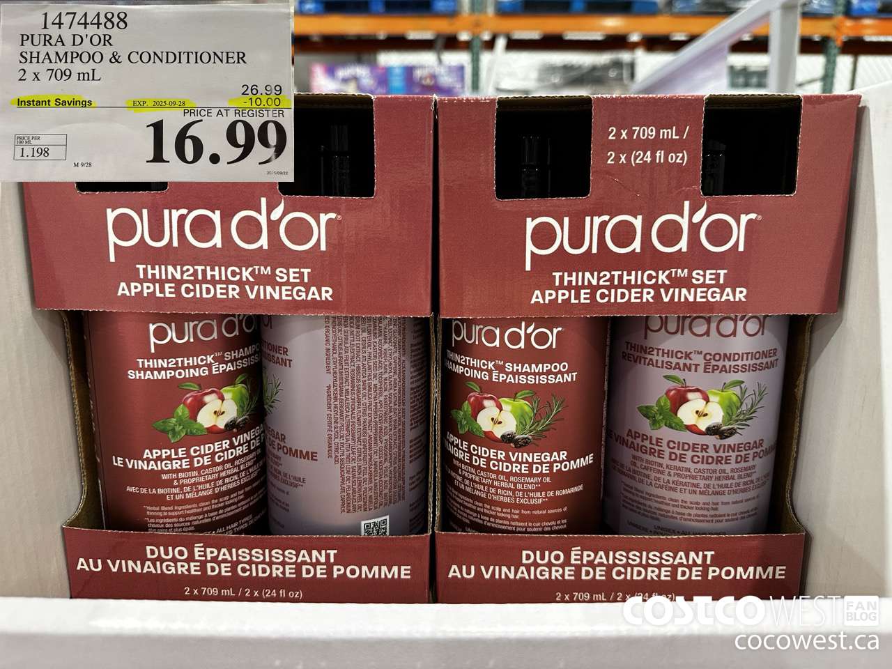 1474488 PURA D'OR SHAMPOO+CONDITIONER 2 X 709 ML ($10.00 INSTANT SAVINGS EXPIRES ON 2025-09-28) $16.99