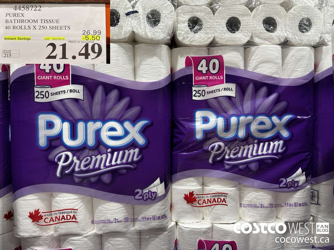 4458722 PUREX BATHROOM TISSUE 40 ROLLS X 250 SHEETS ($5.50 INSTANT SAVINGS EXPIRES ON 2025-09-14) $21.49