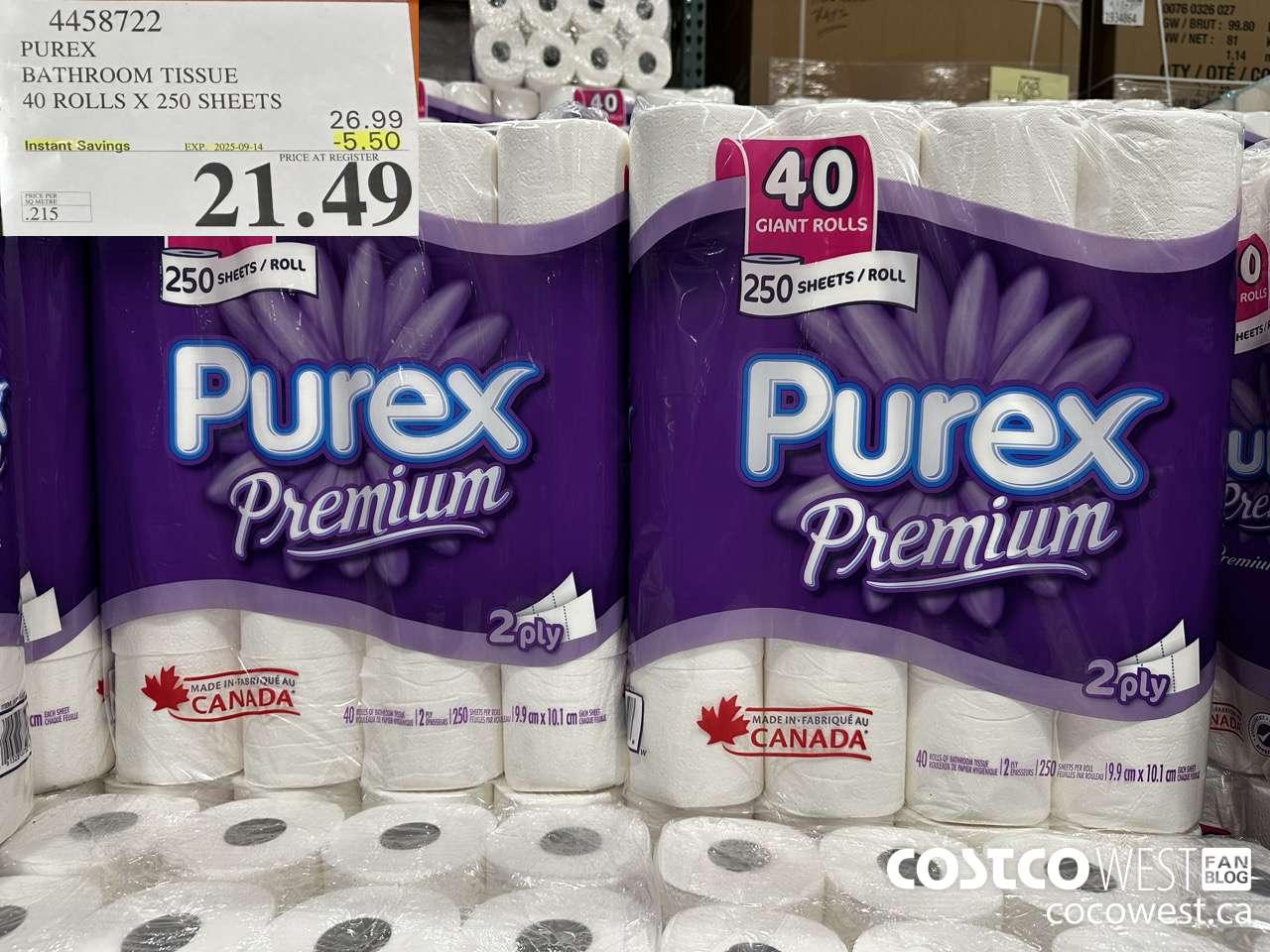 4458722 PUREX BATHROOM TISSUE 40 ROLLS X 250 SHEETS ($5.50 INSTANT SAVINGS EXPIRES ON 2025-09-14) $21.49