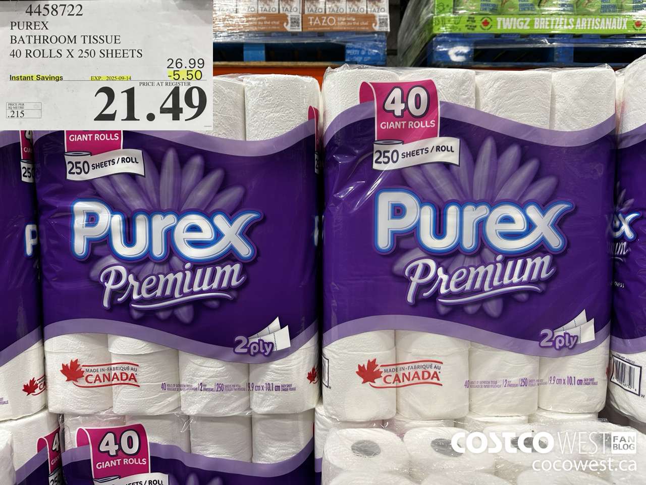 4458722 PUREX BATHROOM TISSUE 40 ROLLS X 250 SHEETS ($5.50 INSTANT SAVINGS EXPIRES ON 2025-09-14) $21.49