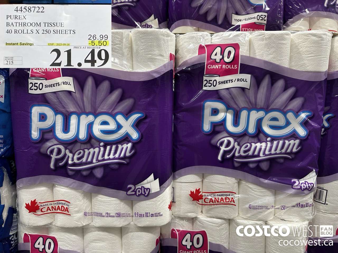 4458722 PUREX BATHROOM TISSUE 40 ROLLS X 250 SHEETS ($5.50 INSTANT SAVINGS EXPIRES ON 2025-09-14) $21.49