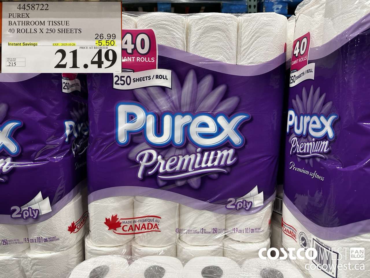 4458722 PUREX BATHROOM TISSUE 40 ROLLS X 250 SHEETS ($5.50 INSTANT SAVINGS EXPIRES ON 2025-10-26) $21.49