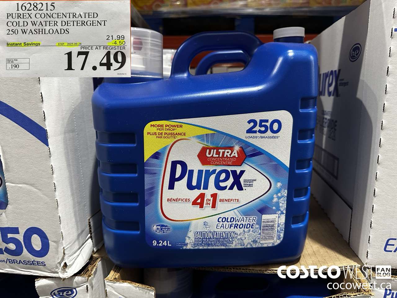 1628215 PUREX CONCENTRATED COLD WATER DETERGENT 250 WASHLOADS ($4.50 INSTANT SAVINGS EXPIRES ON 2025-09-28) $17.49