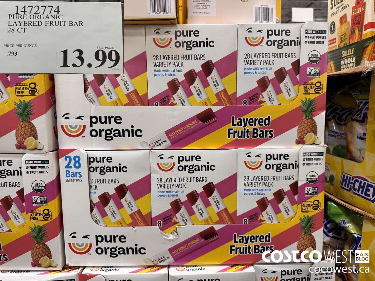 1472774 PURE ORGANIC LAYERED FRUIT BAR 28 CT $13.99