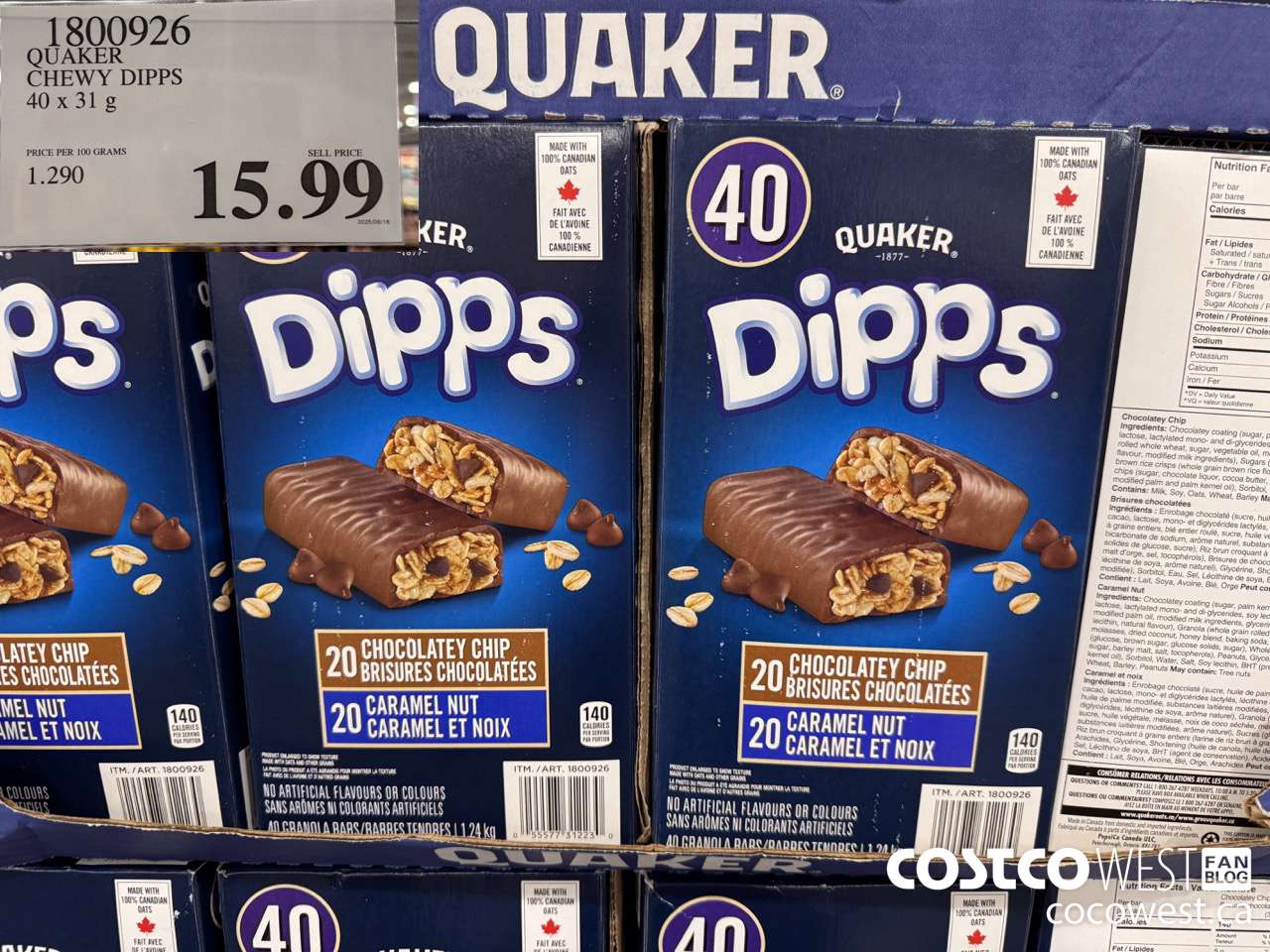 1800926 QUAKER CHEWY DIPPS 40 X 31 G $15.99