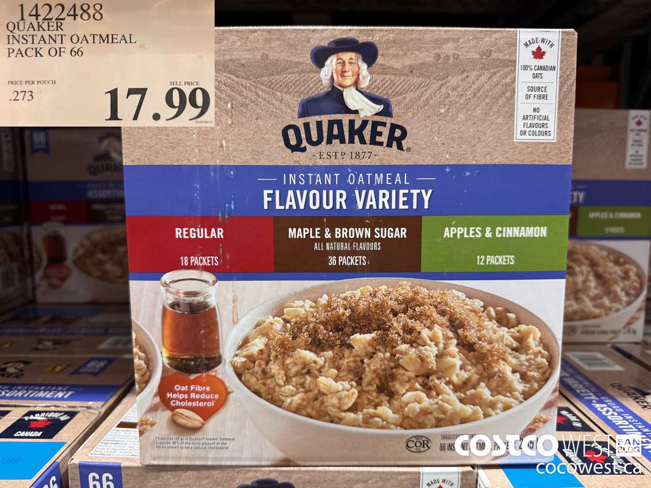1422488 QUAKER INSTANT OATMEAL 66 COUNT $17.99