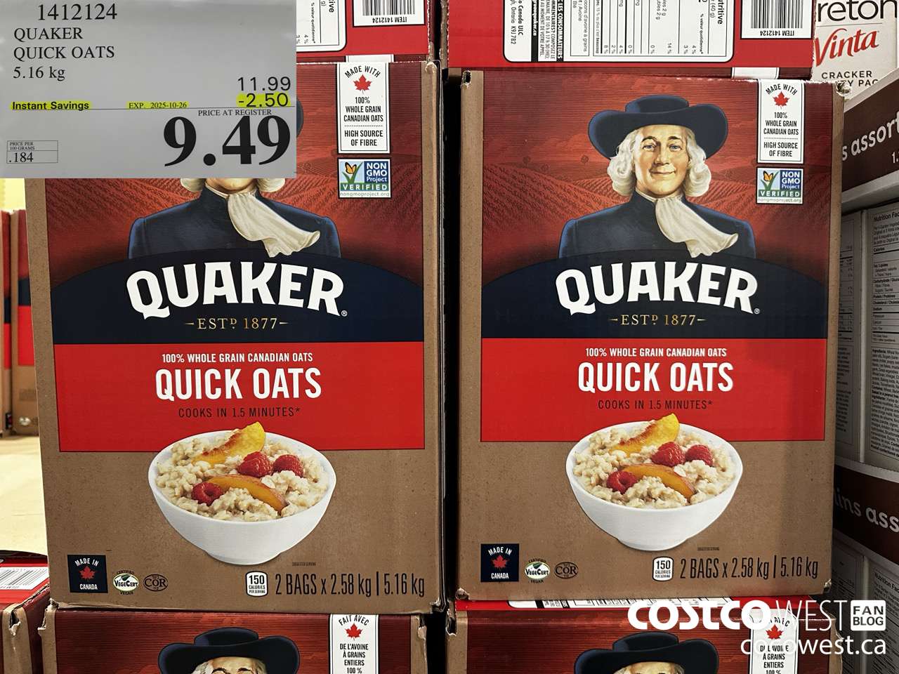 1412124 QUAKER QUICK OATS 5.16 kg ($2.50 INSTANT SAVINGS EXPIRES ON 2025-10-26) $9.49