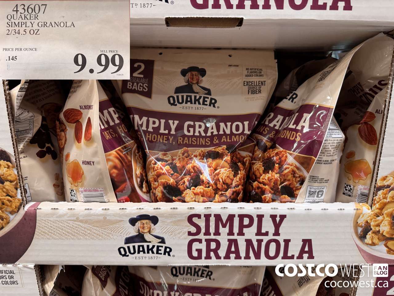 43607 QUAKER SIMPLY GRANOLA 2/34.5 OZ $9.99