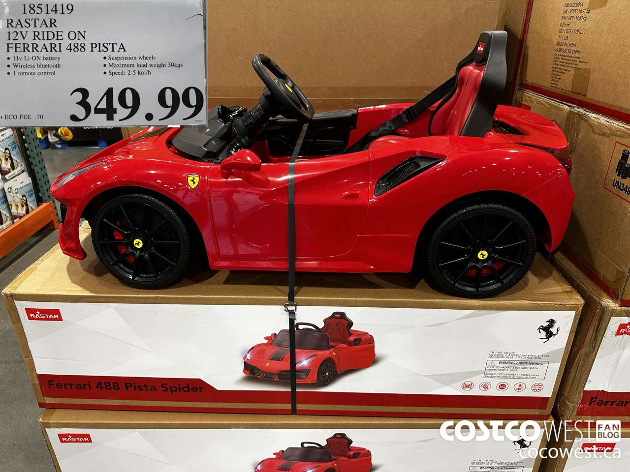 1851419 RASTAR 11V RIDE ON FERRARI 488 PISTA $349.99
