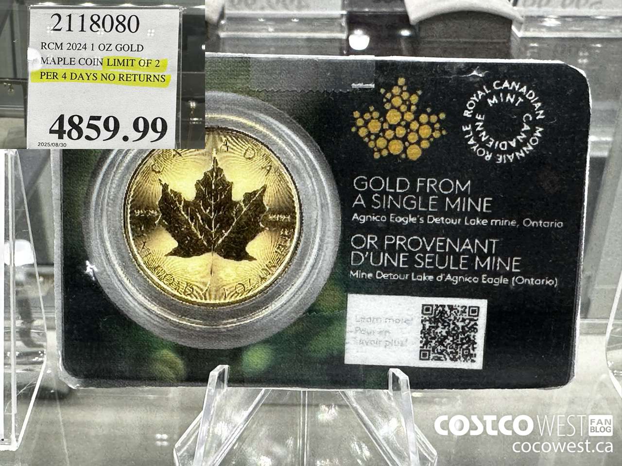 2118080 RCM 2024 1 OZ GOLD. MAPLE COIN LIMIT OF 2 PER 4 DAYS NO RETURNS $4859.99