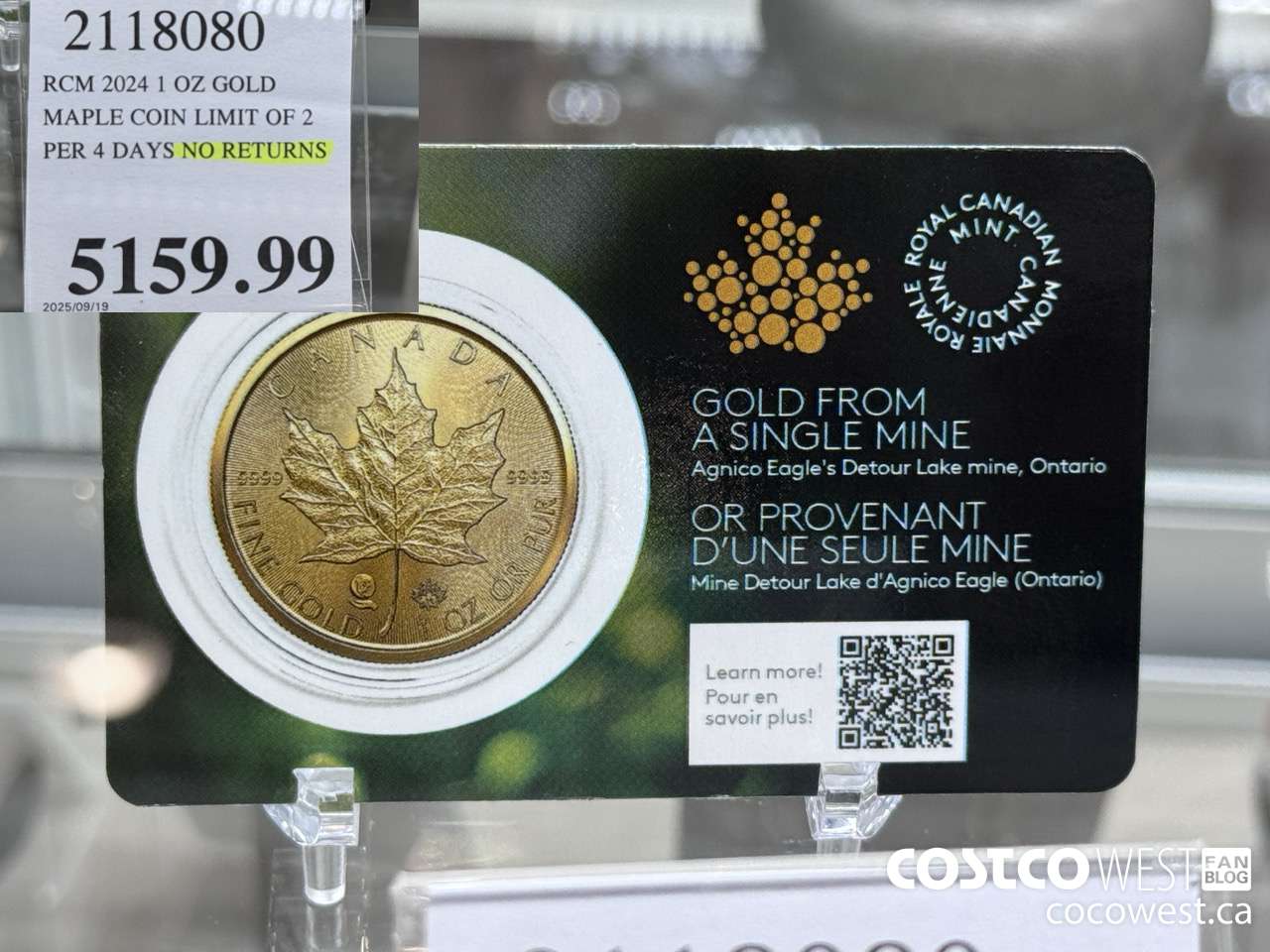 2118080 RCM 2024 1 OZ GOLD. MAPLE COIN LIMIT OF 2 PER 4 DAYS NO RETURNS $5159.99