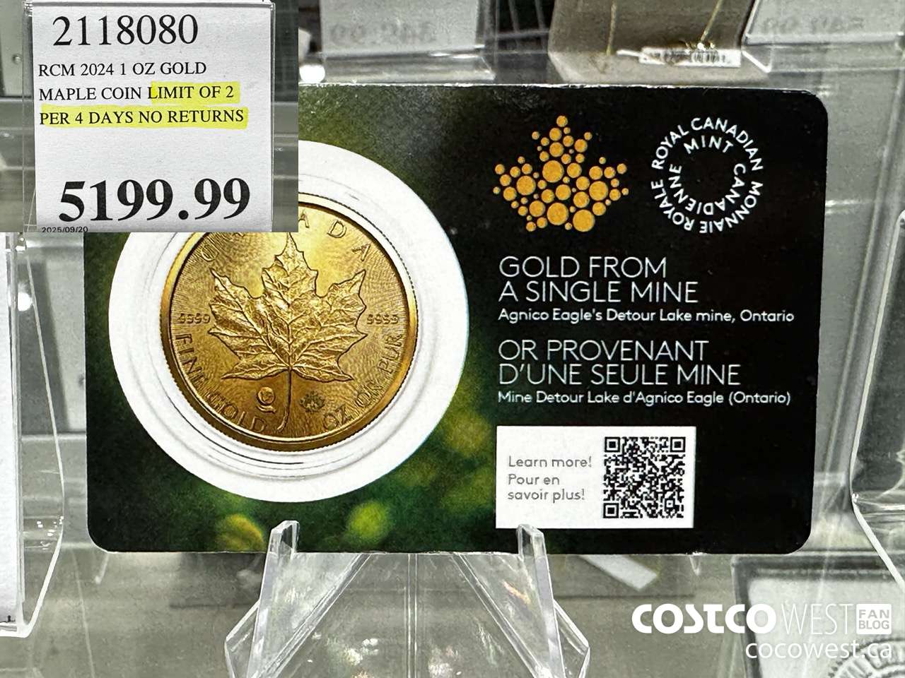 2118080 RCM 2024 1 OZ GOLD. MAPLE COIN LIMIT OF 2 PER 4 DAYS NO RETURNS $5199.99