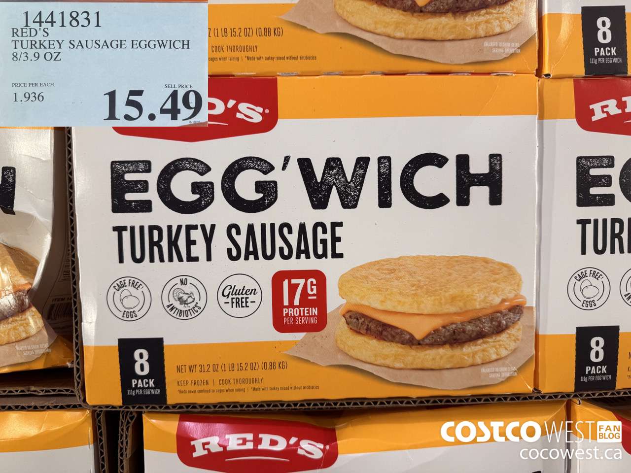 1441831 RED'S TURKEY SAUSAGE EGGWICH 8/3.9 OZ $15.49