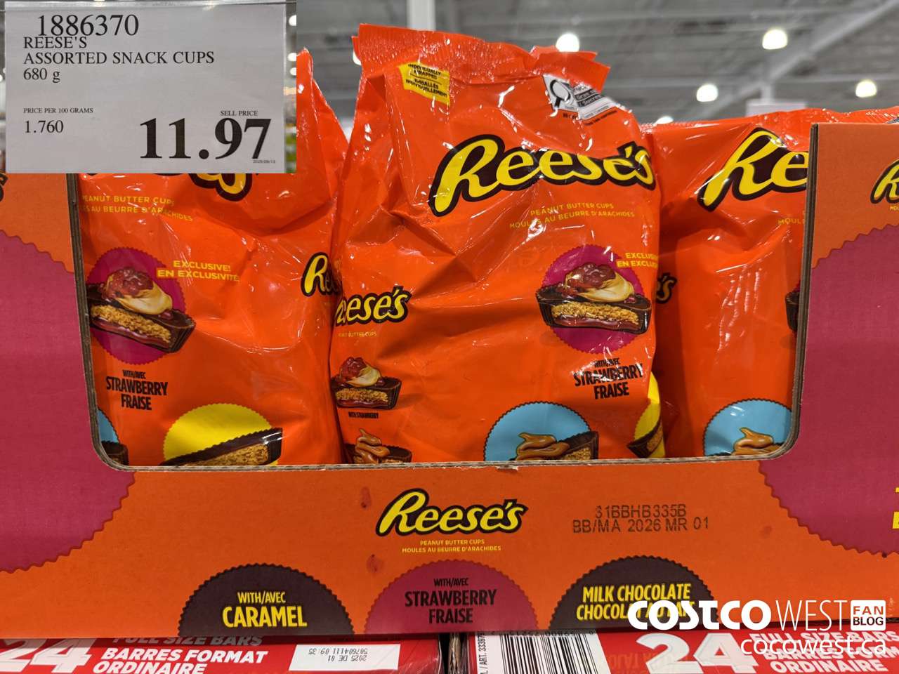 1886370 REESE'S ASSORTED SNACK CUPS 680G $11.97