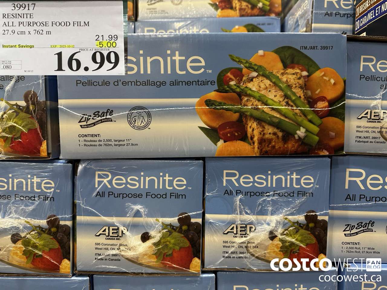 39917 RESINITE ALL PURPOSE FOOD FILM 27.9 CM x 762 M ($5.00 INSTANT SAVINGS EXPIRES ON 2025-10-12) $16.99