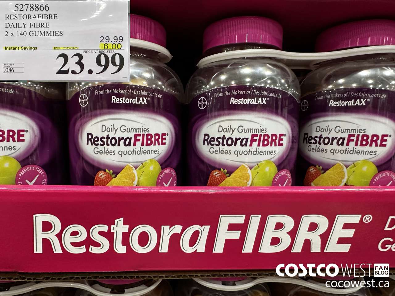 5278866 RESTORAFIBRE DAILY FIBRE 2 X 140 GUMMIES ($6.00 INSTANT SAVINGS EXPIRES ON 2025-09-28) $23.99