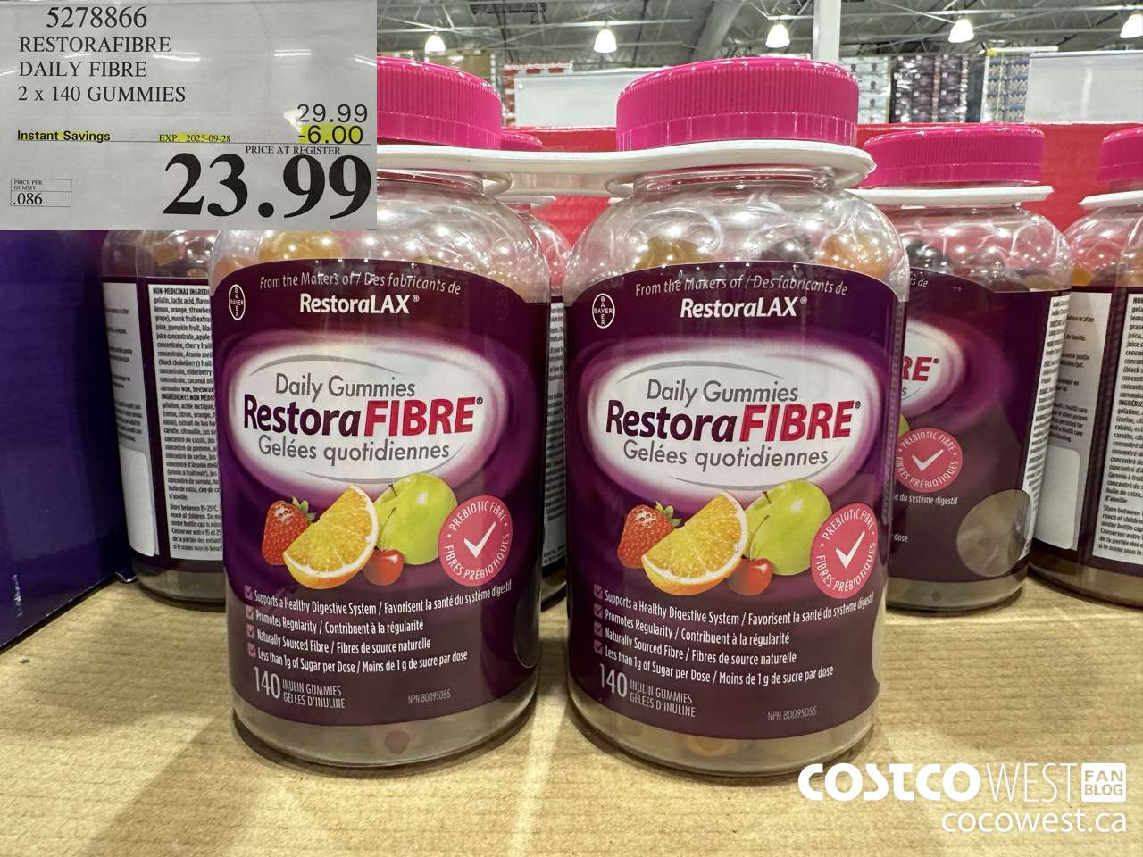 5278866 RESTORAFIBRE DAILY FIBRE 2 X 140 GUMMIES ($6.00 INSTANT SAVINGS EXPIRES ON 2025-09-28) $23.99