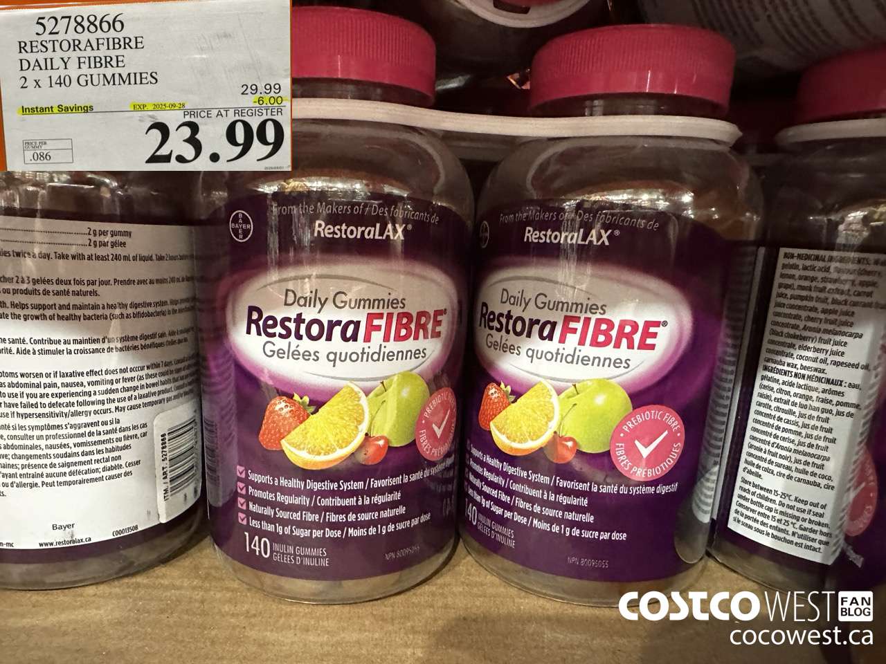 5278866 RESTORAFIBRE DAILY FIBRE 2 X 140 GUMMIES ($6.00 INSTANT SAVINGS EXPIRES ON 2025-09-28) $23.99
