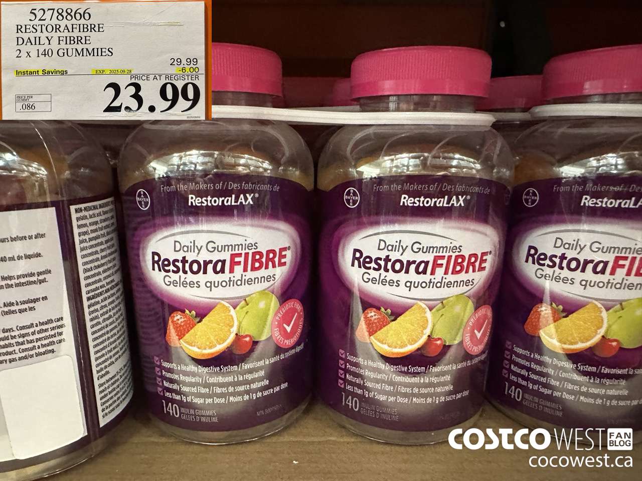 5278866 RESTORAFIBRE DAILY FIBRE 2 X 140 GUMMIES ($6.00 INSTANT SAVINGS EXPIRES ON 2025-09-28) $23.99