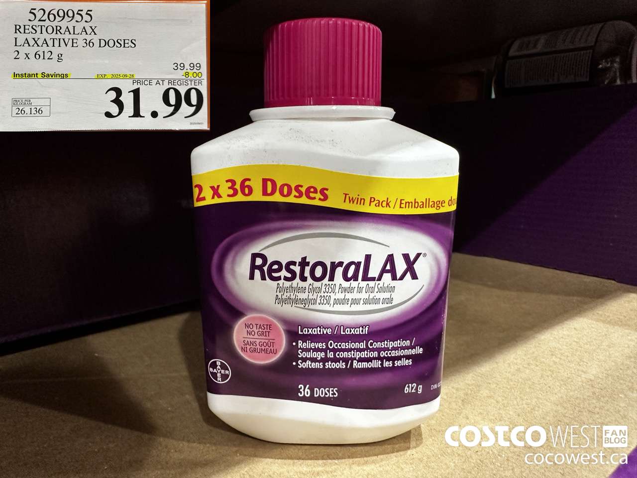 5269955 RESTORALAX LAXATIVE 2 X 36 DOSES ($8.00 INSTANT SAVINGS EXPIRES ON 2025-09-28) $31.99