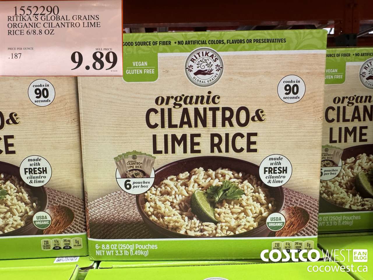 1552290 RITIKA'S GLOBAL GRAINS ORGANIC CILANTRO LIME RICE 6/8.8 OZ $9.89