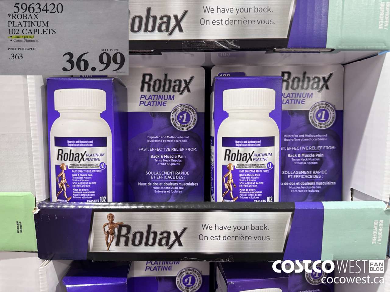 5963420 ROBAX PLATINUM 102 CAPLETS $36.99