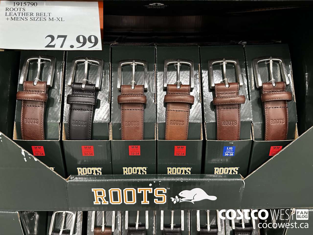 1915790 ROOTS LEATHER BELT MENS SIZES M-XL $27.99