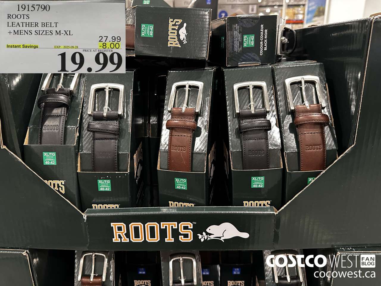 1915790 ROOTS LEATHER BELT MENS SIZES M-XL ($8.00 INSTANT SAVINGS EXPIRES ON 2025-09-28) $19.99