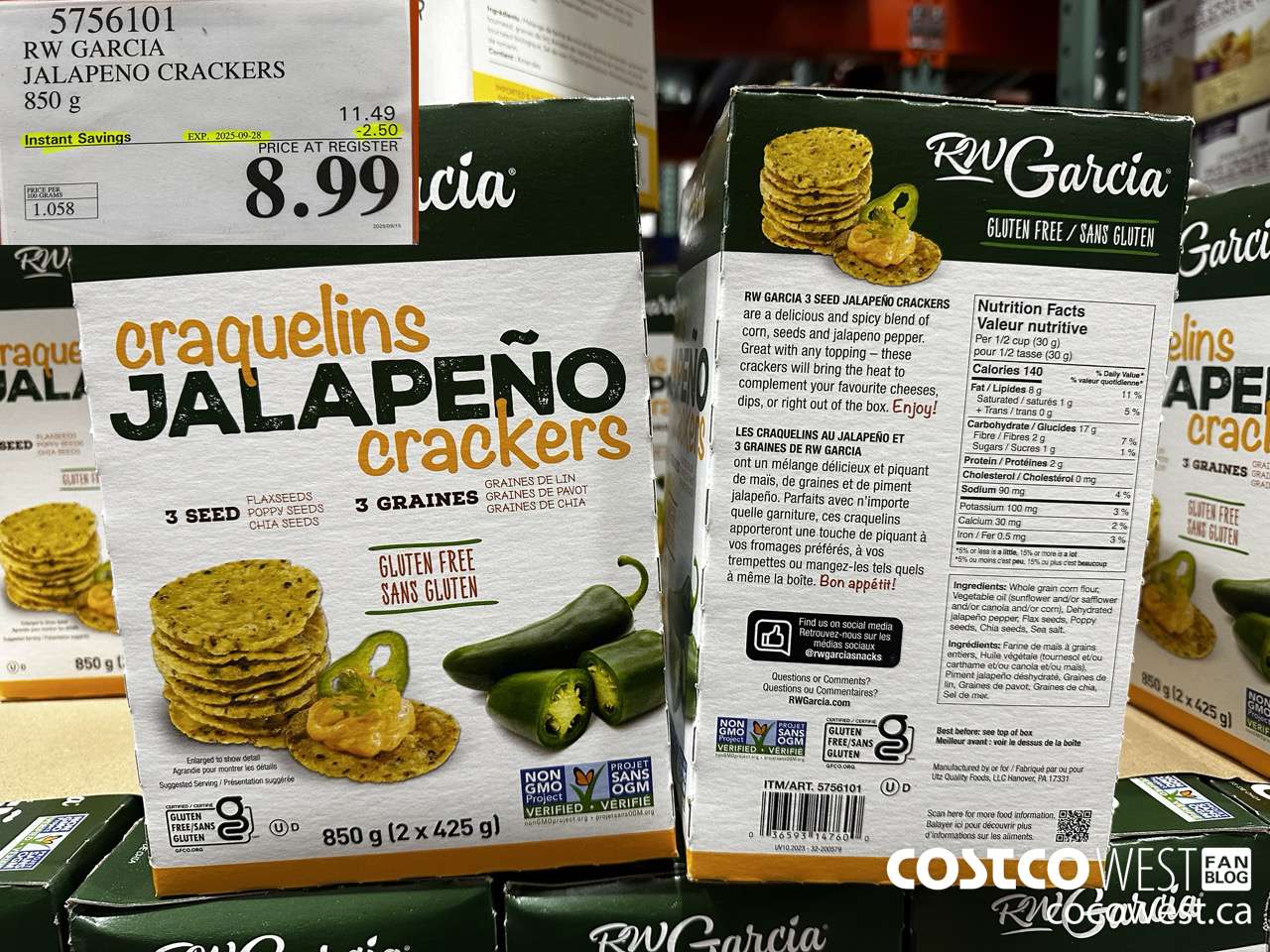 5756101 RW GARCIA JALAPENO CRACKERS 850G ($2.50 INSTANT SAVINGS EXPIRES ON 2025-09-28) $8.99