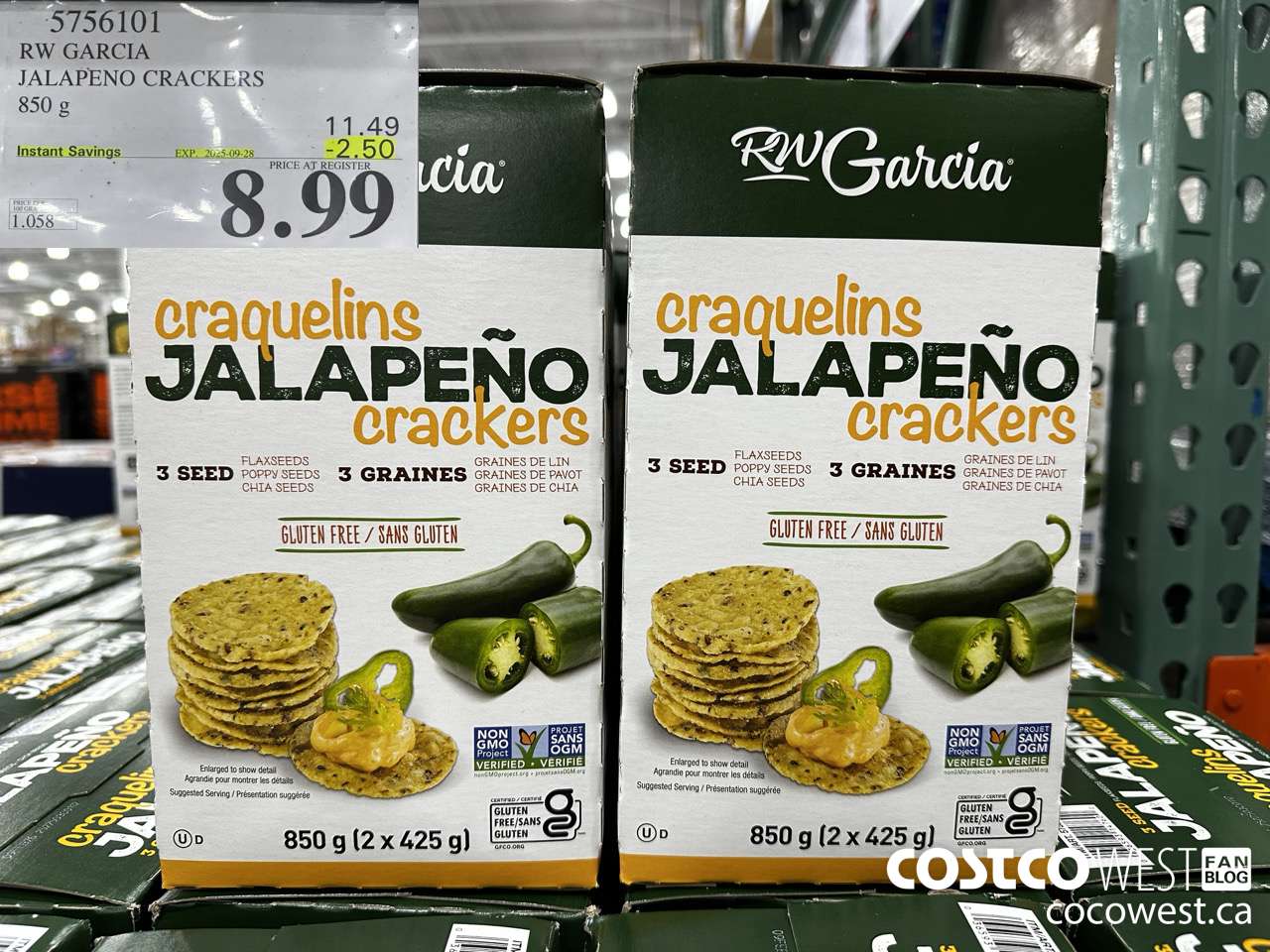 5756101 RW GARCIA JALAPENO CRACKERS 850G ($2.50 INSTANT SAVINGS EXPIRES ON 2025-09-28) $8.99